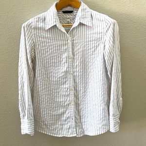 White and Brown Pinstripe Womens Dress Button Down Size S, BR